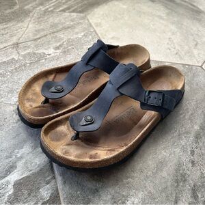 Womens Betula by Birkenstock Gizeh Thong Sandals Black Suede Size US 10 EU 40